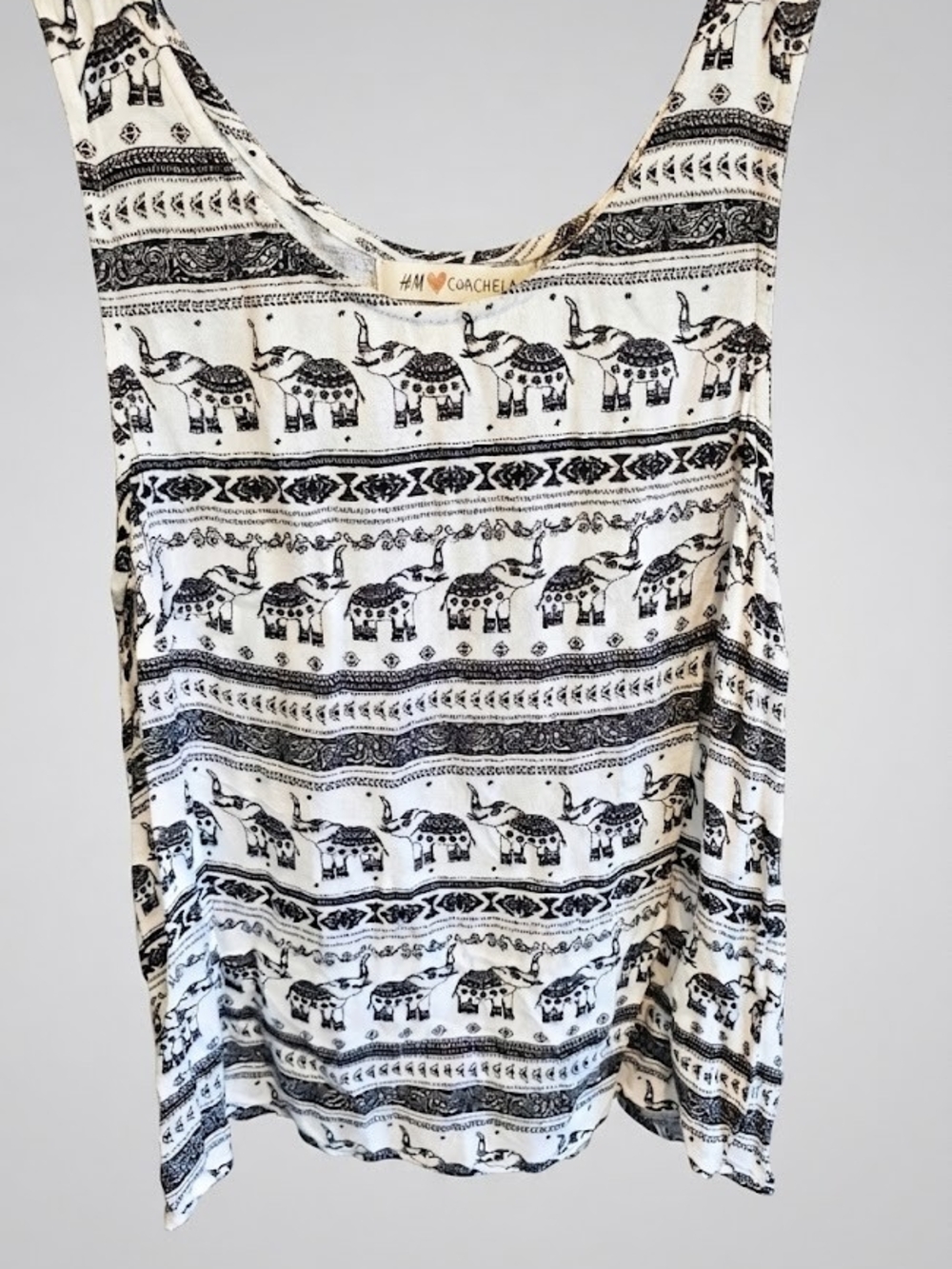 H&M Coachella Black and White Elephant Print Tank Top